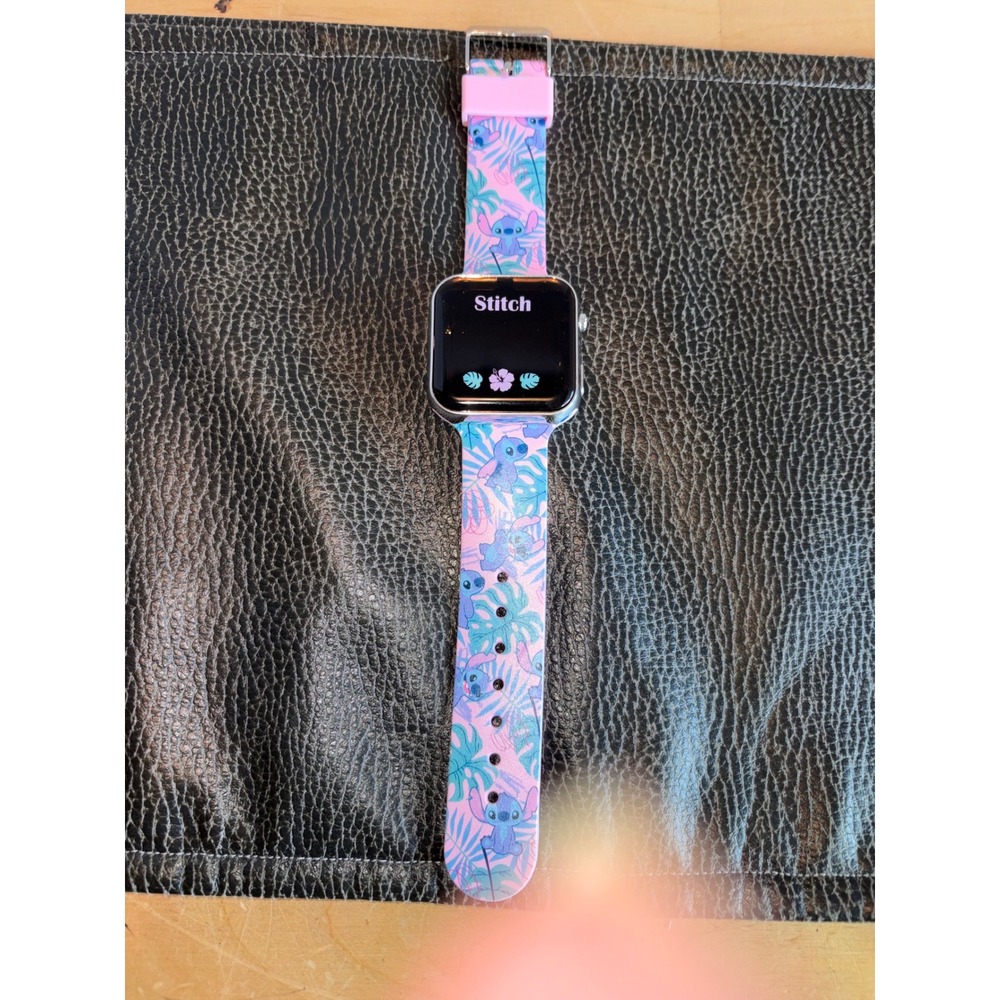 Disney Lilo & Stitch LED Digital Watch Pink Tropical Palm Floral Band (Accutime)
